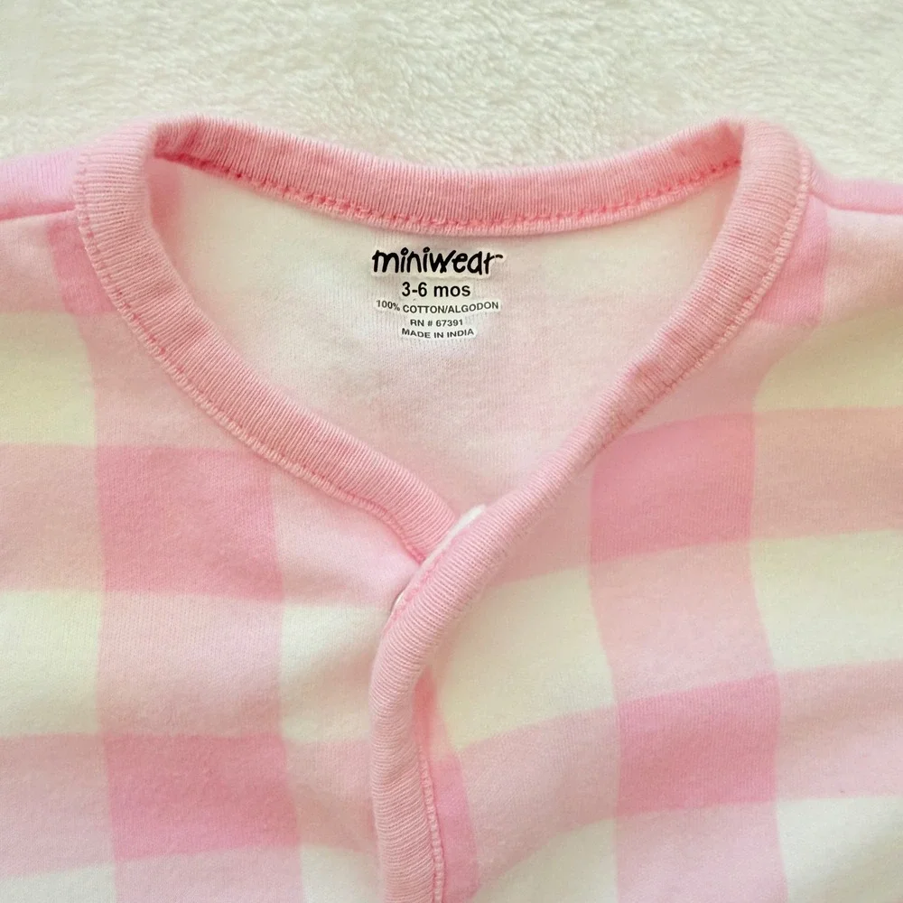 Miniwear Pink White Gingham‎ Baby Bunting Sleepsuit 3-6 Months Cotton